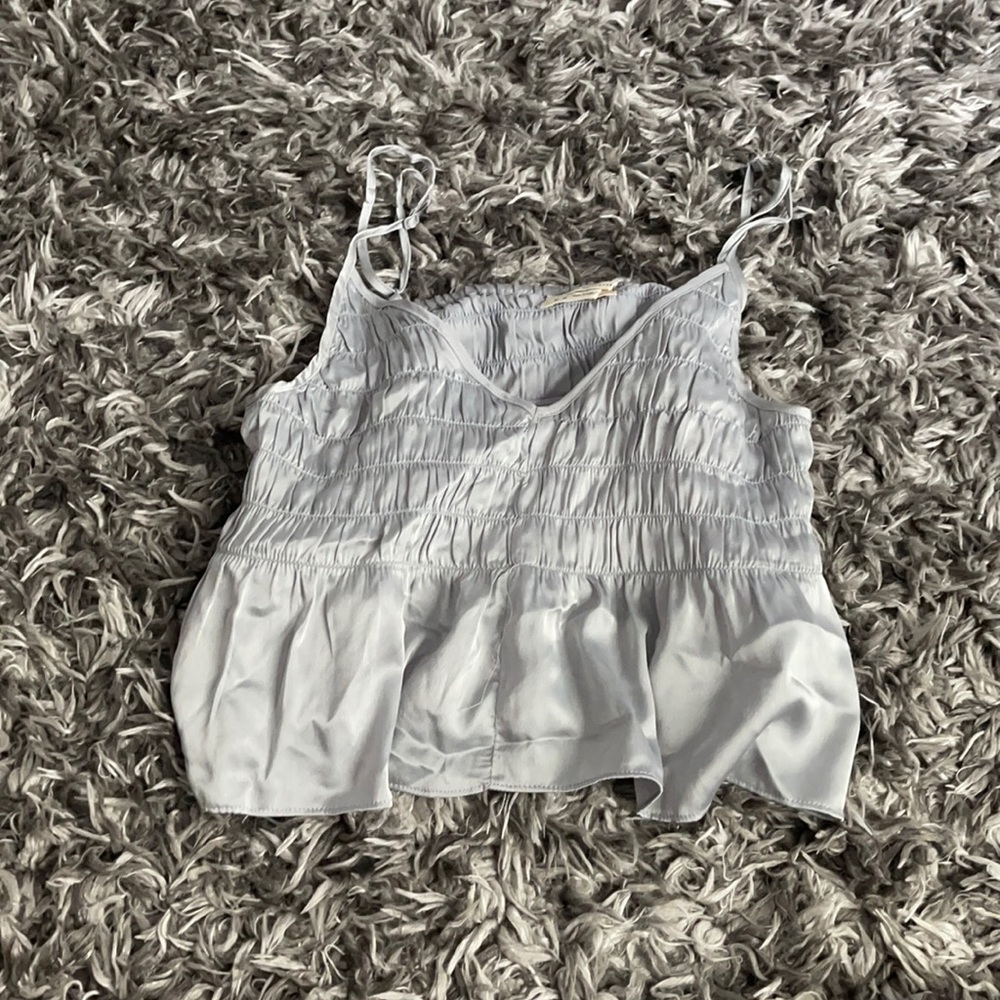 Urban outfitters silver silk ruffled crop top
